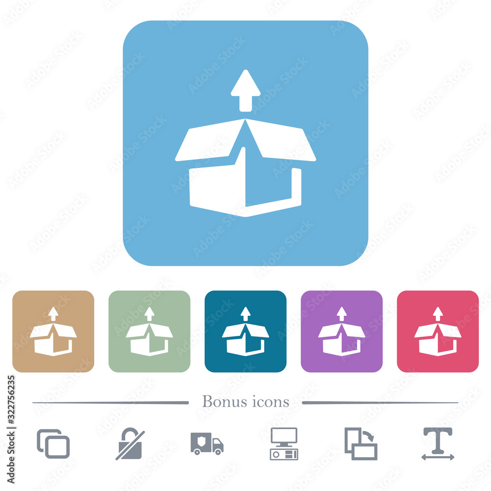 Poster unpack from box flat icons on color rounded square backgrounds