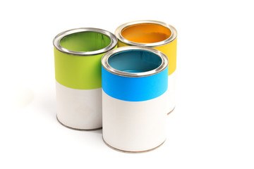 set of Cans with color paint isolated on white background