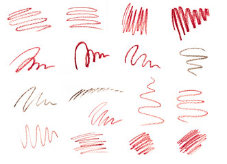 Set of lipstick Liner Pencil Squiggles isolated on white background  - Image