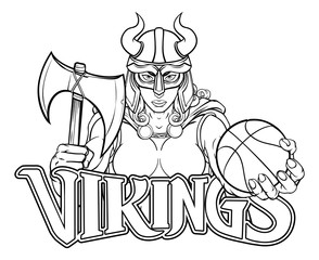 A Viking female warrior woman gladiator basketball sports mascot