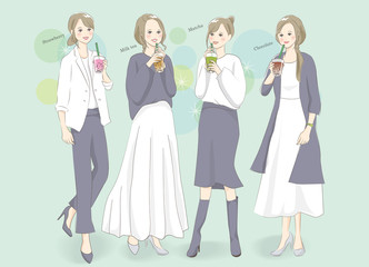 Obraz premium タピオカドリンク オシャレ 女子 集合