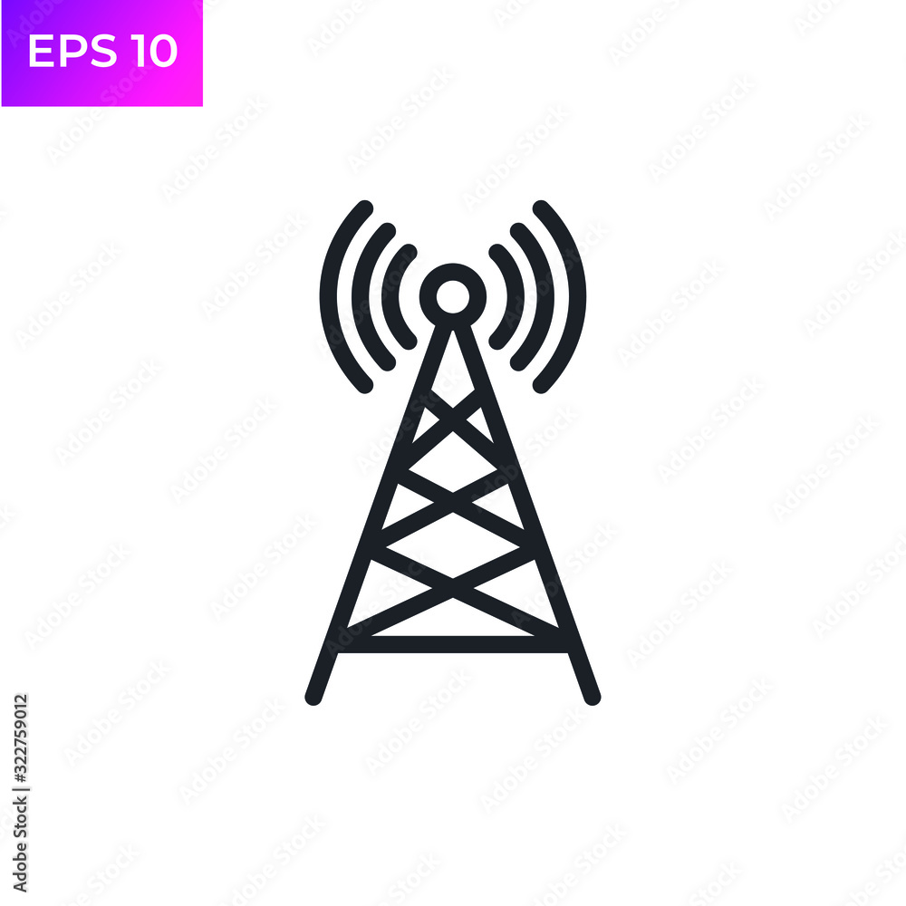 Poster tower signal icon template color editable. radio antenna. broadcasting tower. transmitter signal sym