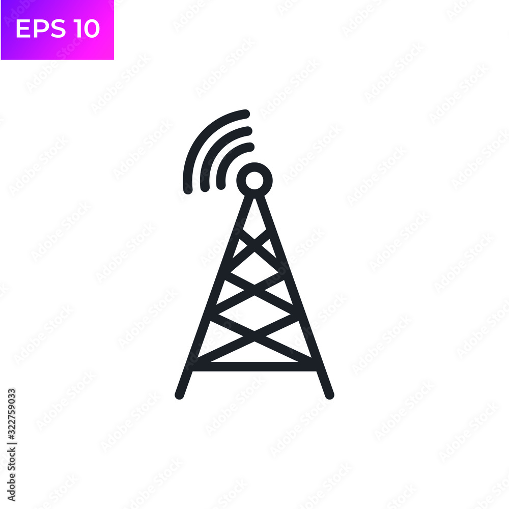 Poster tower signal icon template color editable. radio antenna. broadcasting tower. transmitter signal sym
