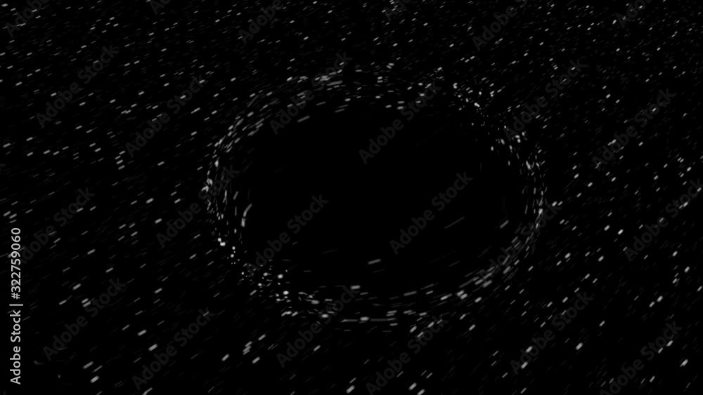 Poster abstract fast flight of stars in outer space crossing black wormhole, seamless loop. animation. cosm