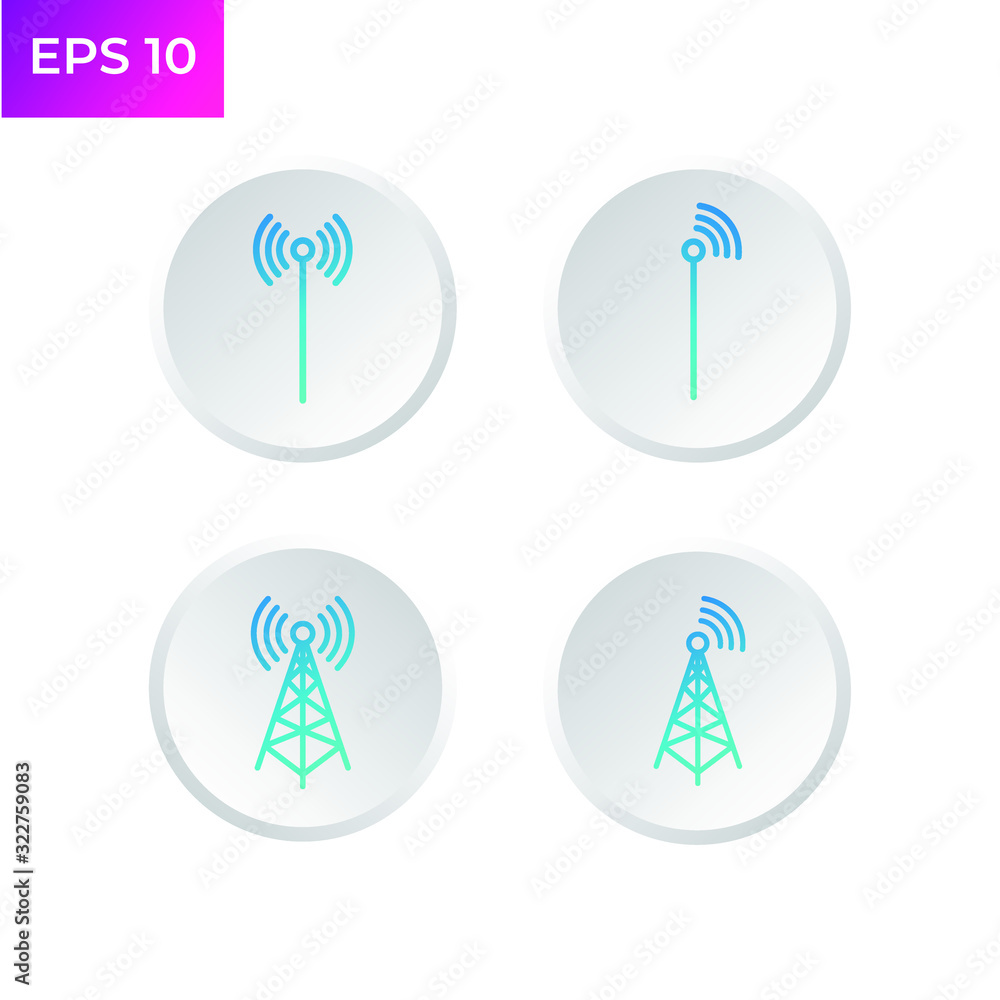 Poster tower signal icon template color editable. radio antenna. broadcasting tower. transmitter signal sym