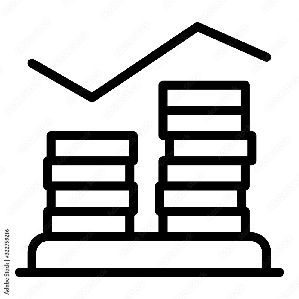 Poster Coin stack graph icon. Outline coin stack graph vector icon for web design isolated on white background