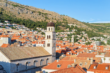 Panorama of Old city with church belfry in Dubrovnik