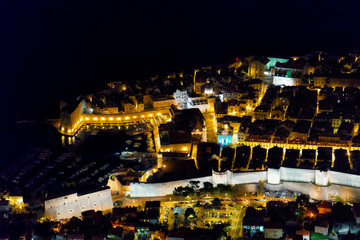 Old city and Adriatic sea in Dubrovnik at night