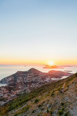 Naklejka premium Sunset in Adriatic Sea at Dubrovnik in Croatia
