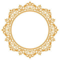 Decorative frame Elegant vector element for design in Eastern style, place for text. Floral golden border. Lace illustration for invitations and greeting cards.