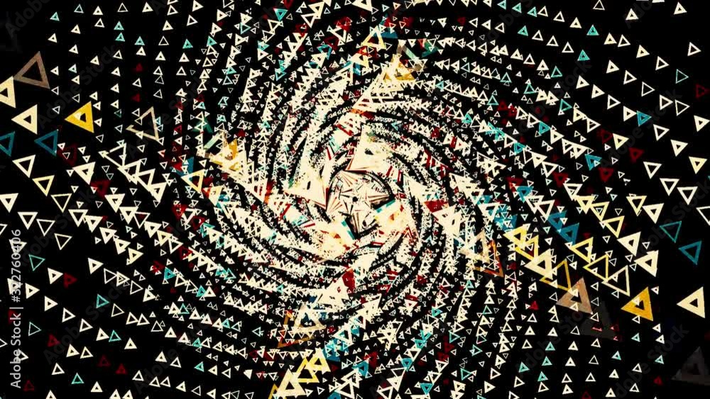 Aufkleber abstract psychedelic tunnel formed by many triangle frames rotating and flying away in the darkness,