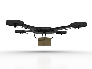 3d rendering Drone or helicam with camera near card box