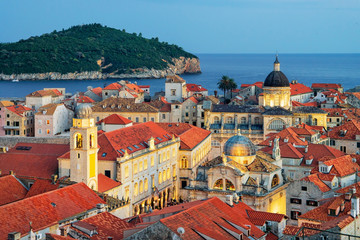 Adriatic Sea with Old city and Saint Blaise church Dubrovnik