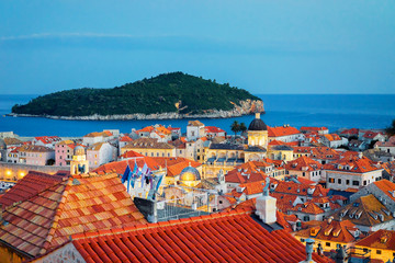 Naklejka premium Adriatic Sea and Old city with St Blaise church Dubrovnik