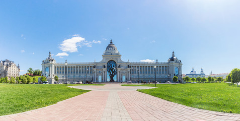 Panoramic view of the Palace of Agriculture in Kazan in the summer