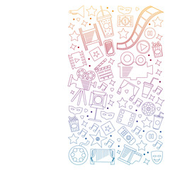 Cinema, video. Doodle set of vector icons. Megaphone, camera, movie. Musical theathre, entertaiment.