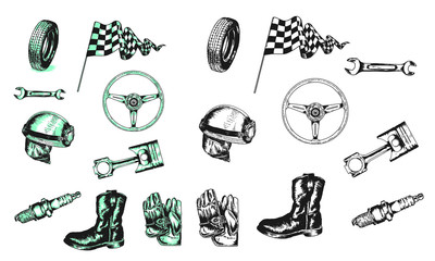 Obraz premium vector retro car parts