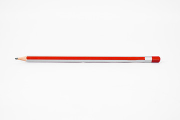Red and silver stripped sharp wood pencil crayon isolated on a white background