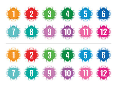 vector 1-12 numbers. numbers in colorful circles. numbers on honeycomb floor