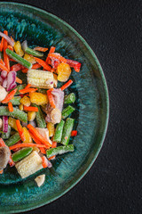 frozen vegetables mix salad (onions, corn, peppers, paprika, mushrooms, asparagus beans, carrots...