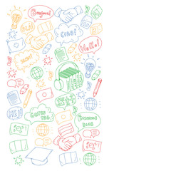 Vector icons. Language learning. Audio course. Spanish, english, italian, french, german, arabic, chinese.