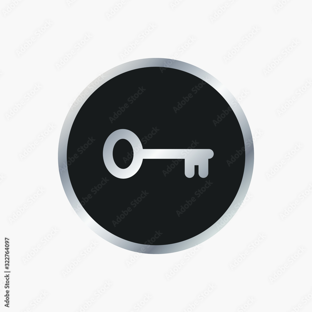 Poster key icon symbol. silver and black color. security button logo. simple round shape sign. vector illus