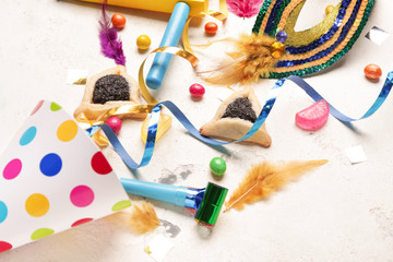 Beautiful composition for Purim holiday on white background