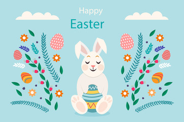 Flat happy easter day background.Vector