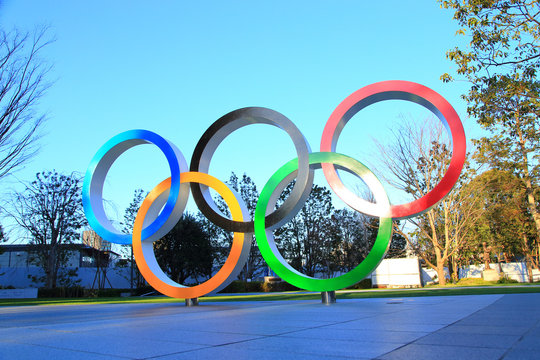 Tokyo, Japan, January 19, 2020, Olympic Rings Near The Main Stadium For The Tokyo Olympics