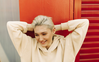 Blond young woman  with short hair