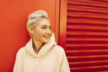 Blond young woman  with short hair