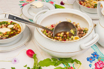 okroshka with kvass for a large family