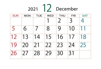 2021年カレンダー12月
