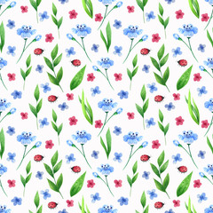 Simple floral seamless pattern. Hand drawn watercolor elements.