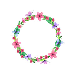 Decorative floral wreath. Hand drawn watercolor elements. Perfect for spring decorations.