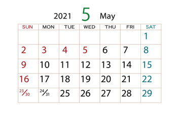 2021年カレンダー5月