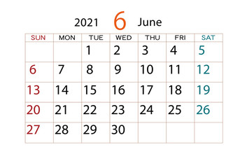 2021年カレンダー6月
