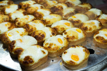 Close up image of fluffy Korean egg bread, Gyeran-ppang in Myeongdong, South Korea