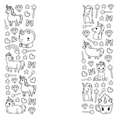 Fototapeta na wymiar Children pattern with fairy tale unicors for kids clothes, posters, banners, shirts. Vector image with cartoon character.