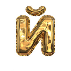 Obraz premium Golden Foil Helium Balloons Cyrillic Typeface. 3D Render Alphabet Isolated on White Background. Russian Letter I.