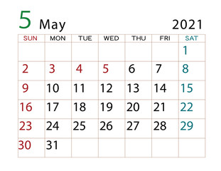 2021年カレンダー　5月