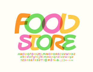 Vector colorful logo Food. Artistic Alphabet Letters and Numbers. Watercolor modern Font.