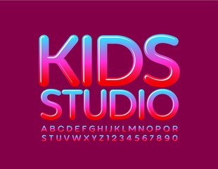 Vectorcolorful logo Kids Studio. Bright Uppercase Font. Creative Alphabet Letters and Numbers.