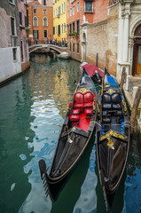 Fototapeta na wymiar Gondola in the Chanel of Venice, Italy, Europe.