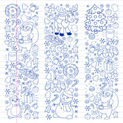 Merry Christmas and happy new year. Santa Claus, deer, snowman, penguin. Vector pattern.