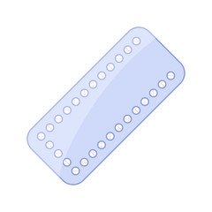 Blue blister of contraception. Color icon of pill pack. Flat illustration of small round medicines in package. Isolated vector on white background. Symbol of birth control pills
