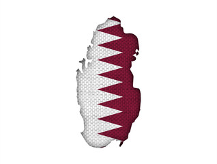 Karte und Fahne von Katar auf altem Leinen