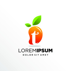 Initial Letter T with Mango Fruit