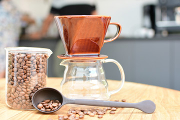 Spoon coffee beans ready for preparation