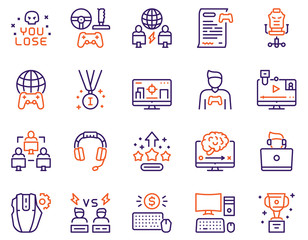 Esport color linear vector icons set.